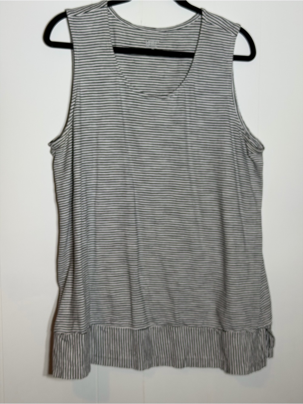 Lands' End Black and White Striped Sleeveless Tank with Ruffle Hem